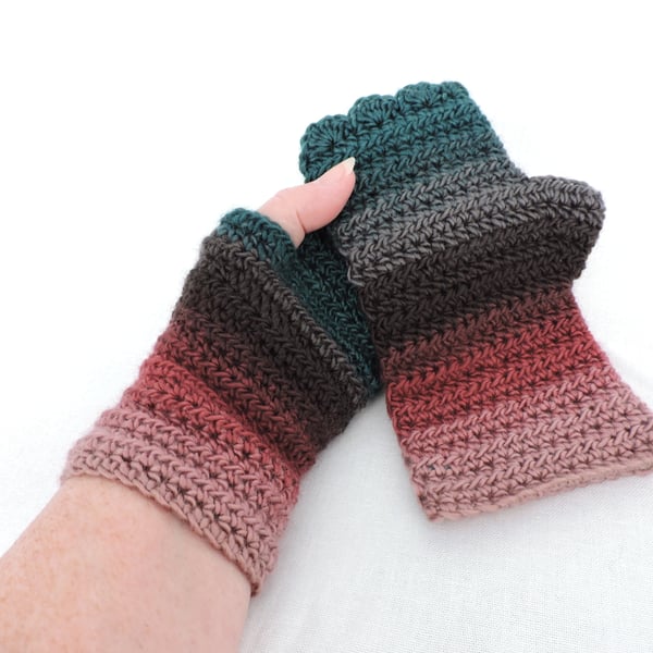 Sale Crochet Fingerless Mitts  Charcoal Teal Rose Pink 
