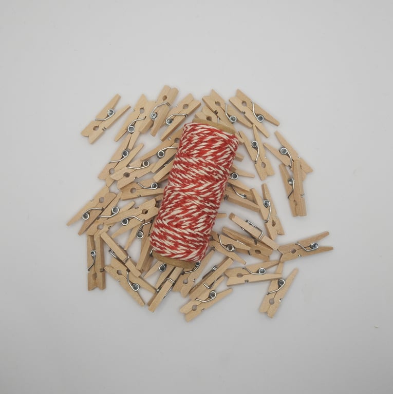 Destash- Red and White Twine With Mini Pegs