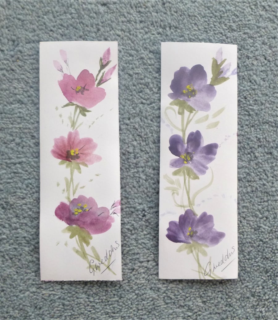 hand painted original art laminated set of 2 bookmarks ( ref F403.C1 )