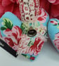 Heart hanger pair in blue floral, cream lace and silver bells - Image 6