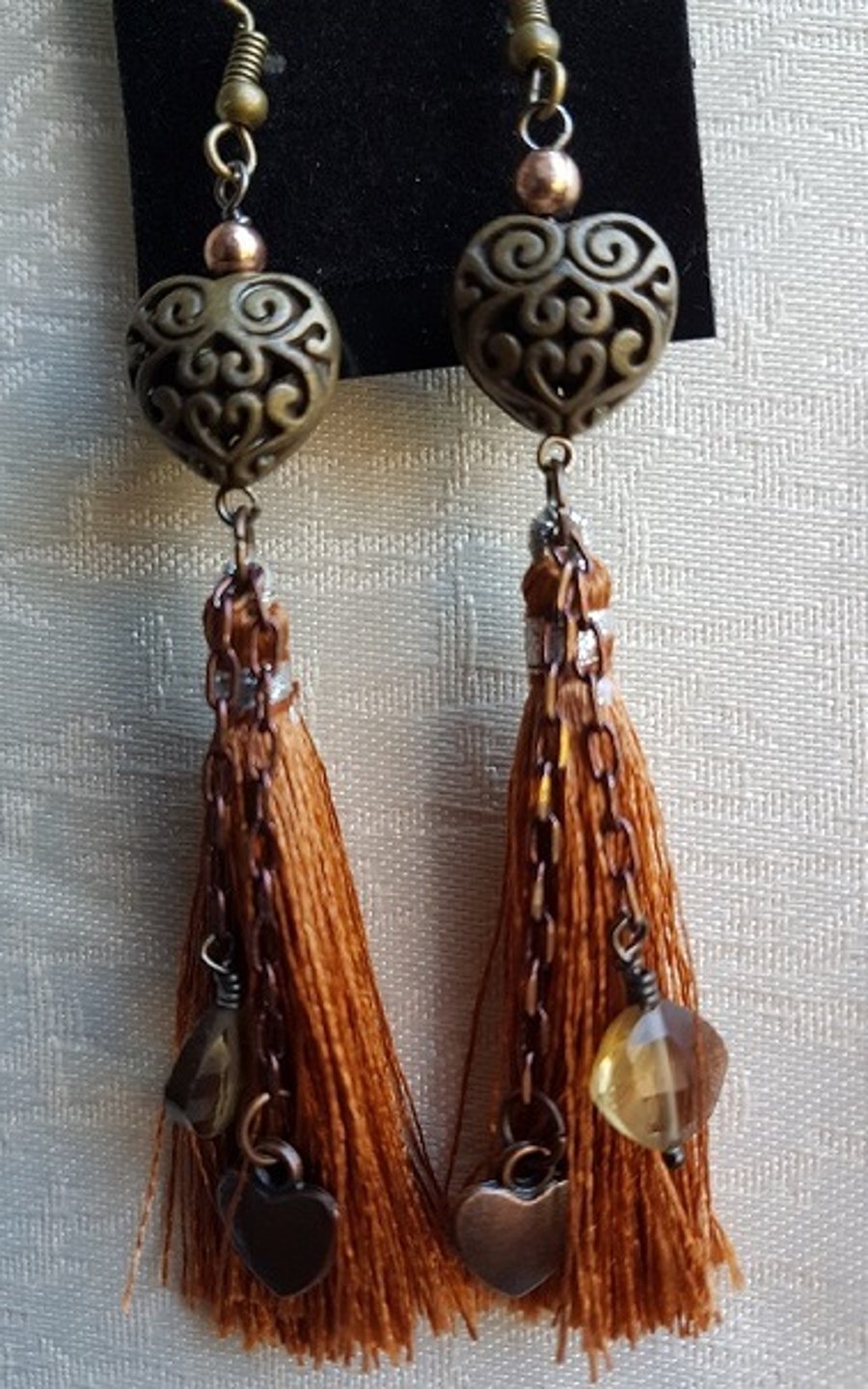 Brown Tones Tassel Earrings with dangly charms