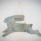 Copper Verdigris Engraved Hanging Hare