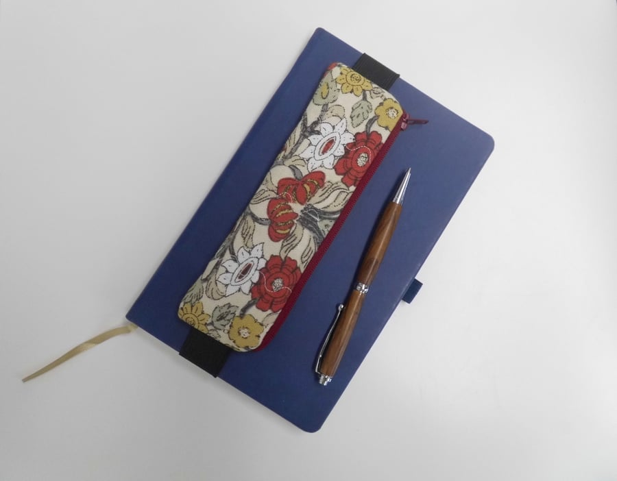  Elasticated pencil case for cover of book diary journal red floral
