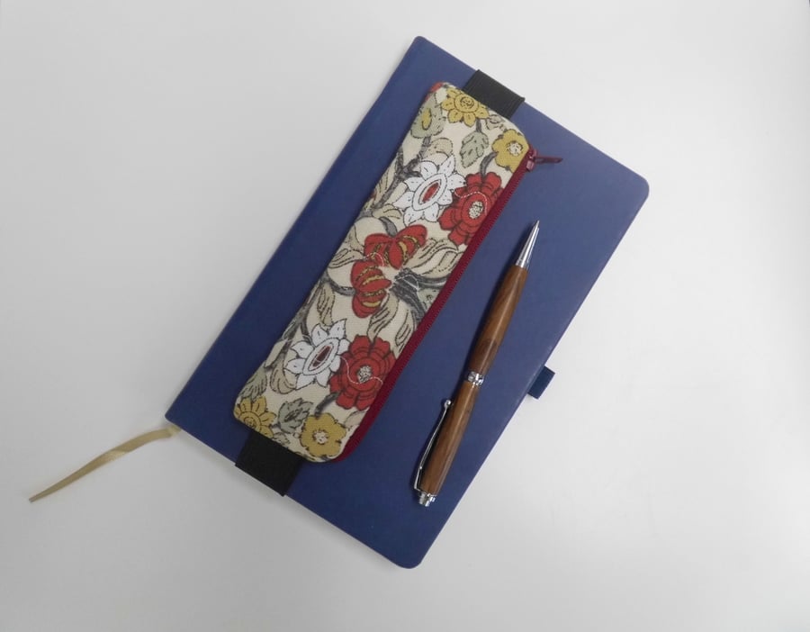  Sold Elasticated pencil case for cover of book diary journal red floral