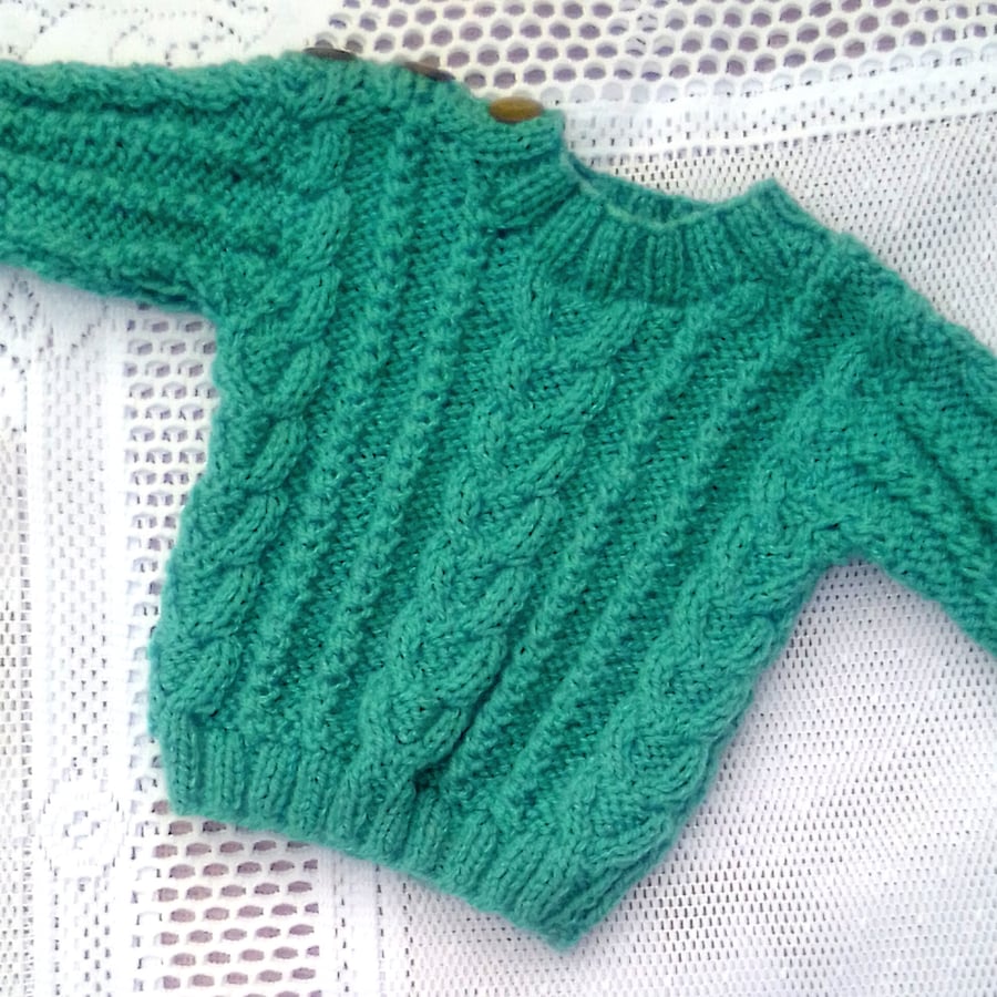 Green Cabled Round Neck Jumper, Child's Jumper, Baby's Jumper, Toddler's Jumper