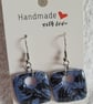 Handmade Polymer Clay Blue and Silver Square Earrings, 316 Stainless Steel - Image 2