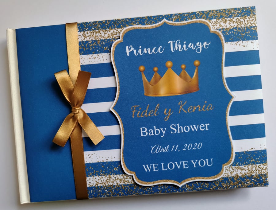 Prince birthday guest book, gold crown royal blue and gold guest book