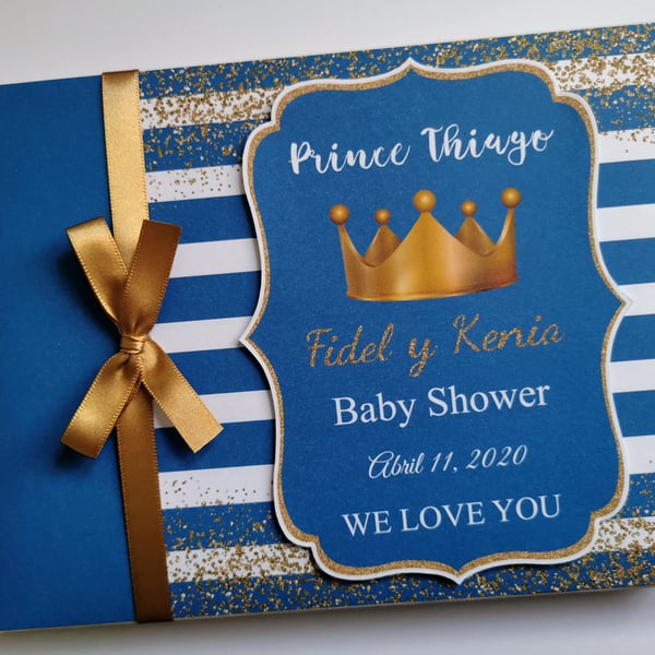 Prince birthday guest book, gold crown royal blue and gold guest book