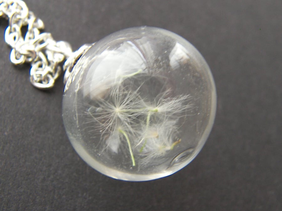 Real Dandelion Seeds Glass Globe Necklace - MAKE A WISH