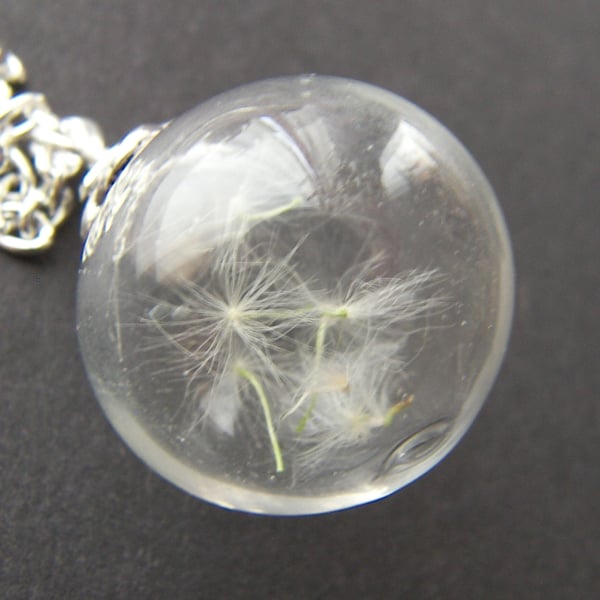 Real Dandelion Seeds Glass Globe Necklace - MAKE A WISH