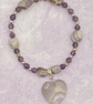 Stretchy bracelet with chevron amethyst nuggets and matching heart charm