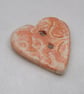 Medium Terracotta Glazed Brocade Texture Heart Shaped Ceramic Button - Image 2
