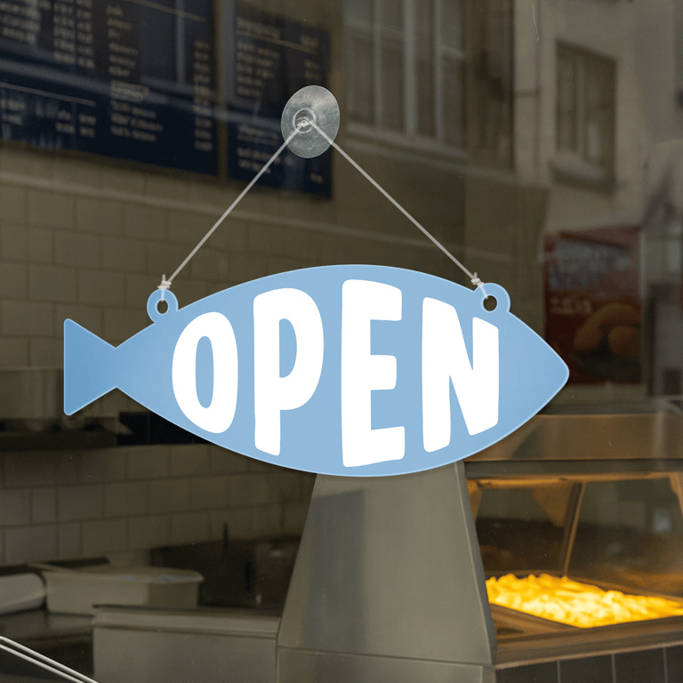 Fish Shaped Open & Closed Sign: Acrylic Double-Sided Hanging Door Sign 