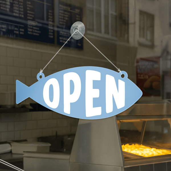 Fish Shaped Open & Closed Sign: Acrylic Double-Sided Hanging Door Sign 