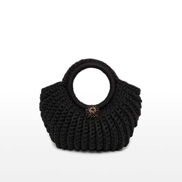 Inky Black Top Handle Crochet Handbag