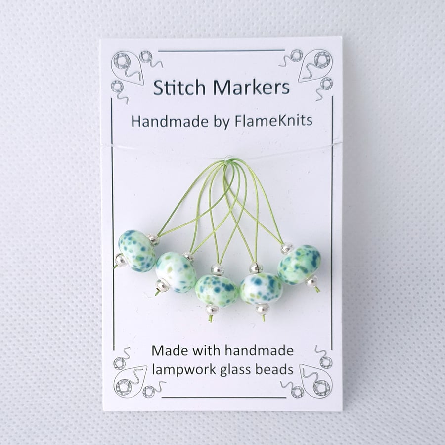 Lampwork Stitch Markers - Dreamy Greens