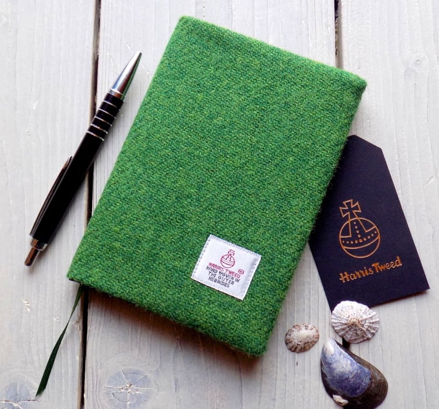 A6 Harris Tweed covered 2020 diary in Bright green. Week to view