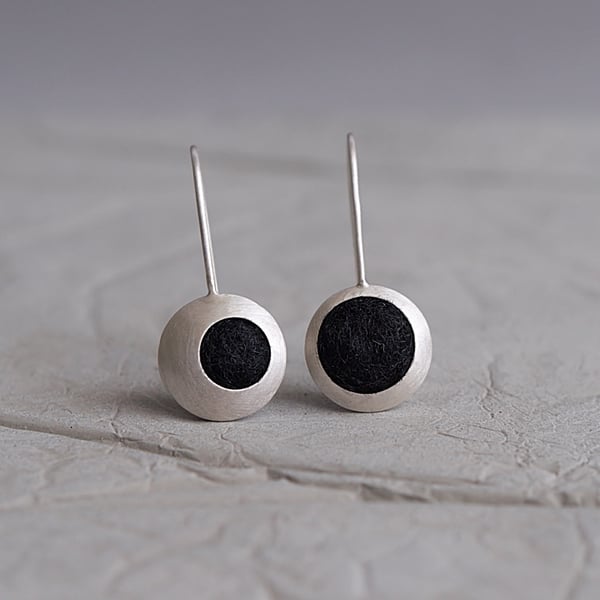 Black Disc Sterling Silver Drop Earrings
