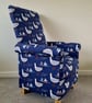 Navy Blue Gulls Armchair Seagulls Birds Chair Coastal Seaside Accent White - Image 3