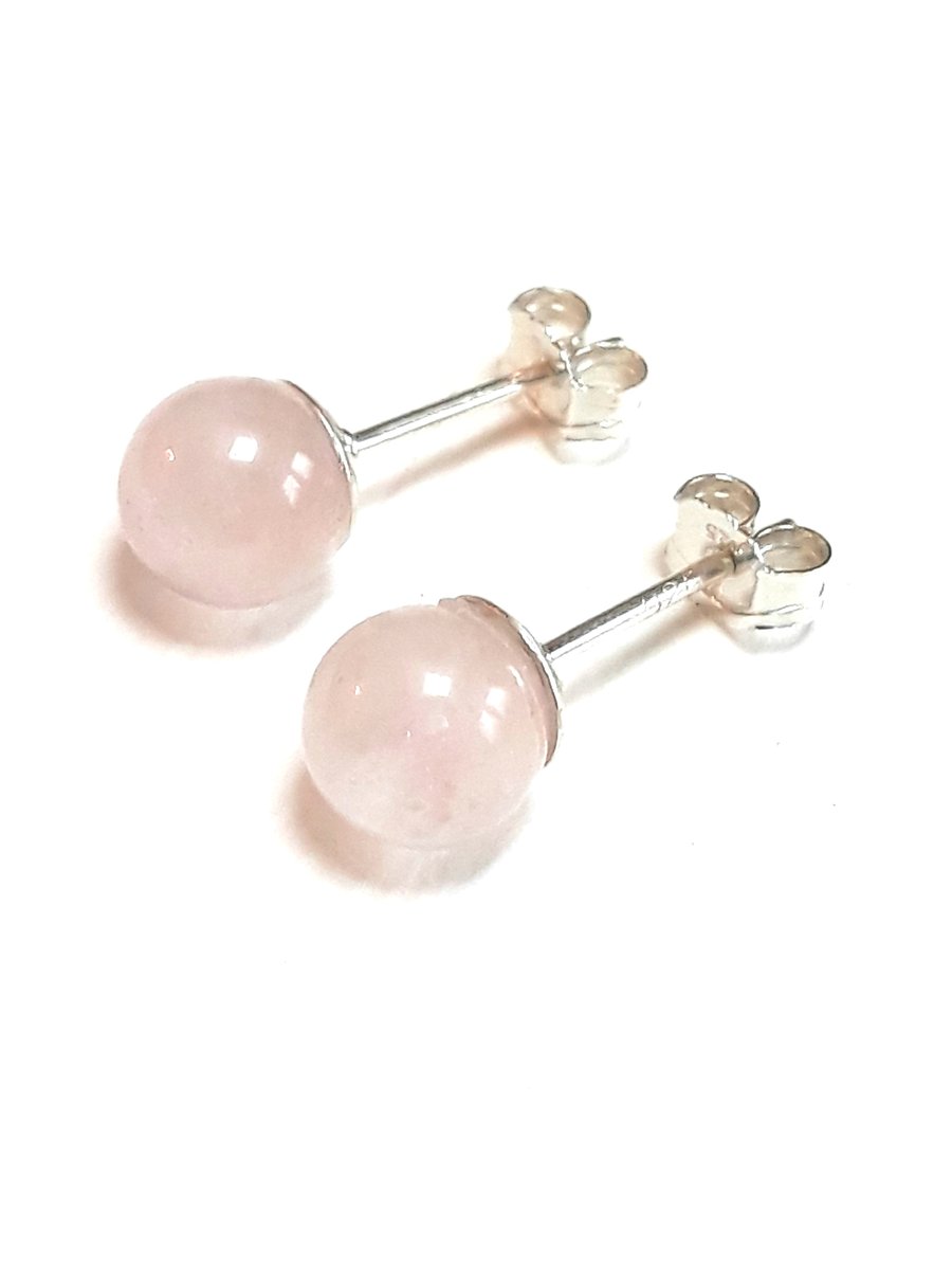 Rose Quartz Stud Earrings, Sterling Silver Pink Crystal Valentine's Jewellery