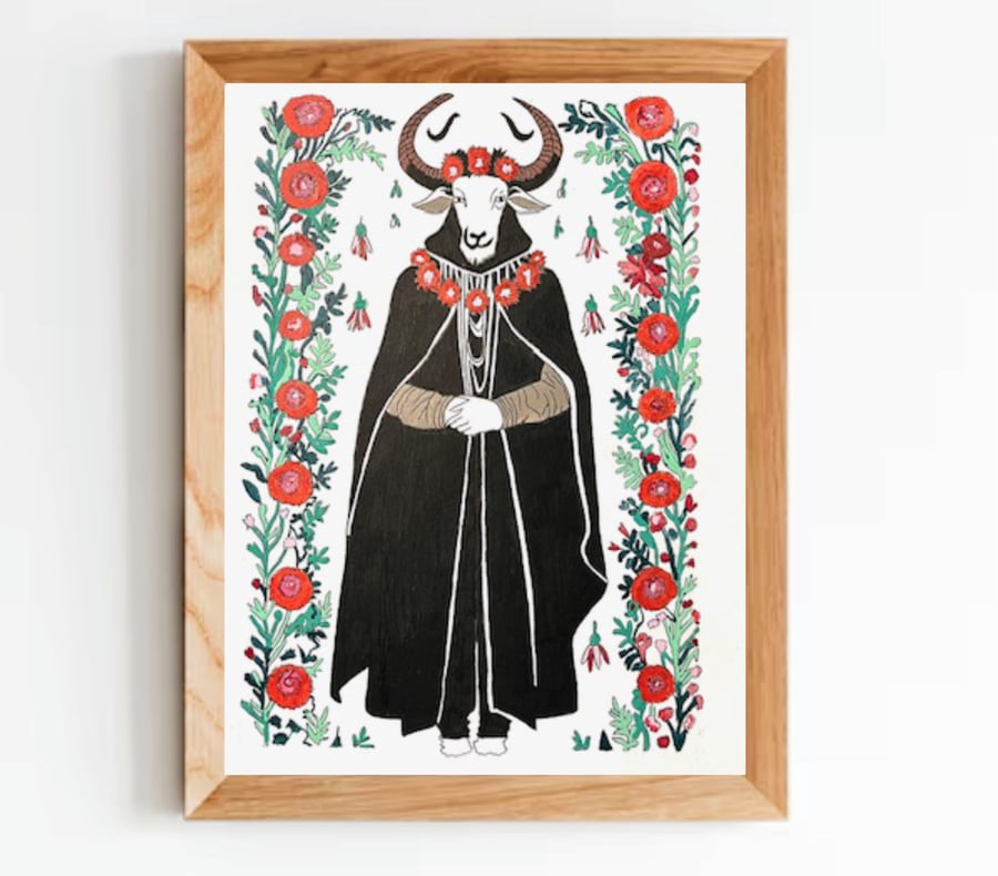 'The Sacred Ram'  hand drawn in acrylics and fine liner.