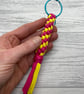 Macrame keyring in yellow and pink recycled t-shirt yarn - Image 1
