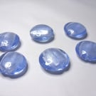Pkt 6 pale blue silver foil lines large cushion beads