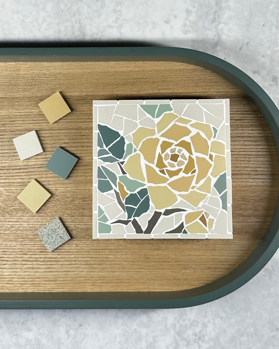 Mosaic Floral Art - Rose Mosaic Wall Plaque in Yellows