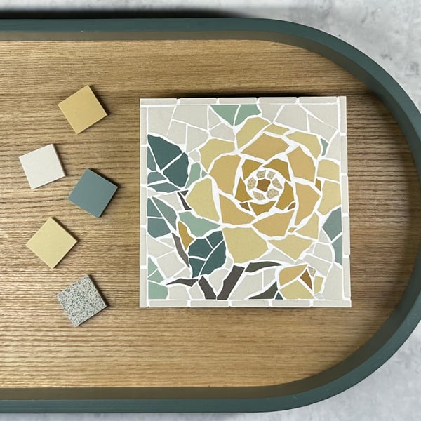 Mosaic Floral Art - Rose Mosaic Wall Plaque in Yellows
