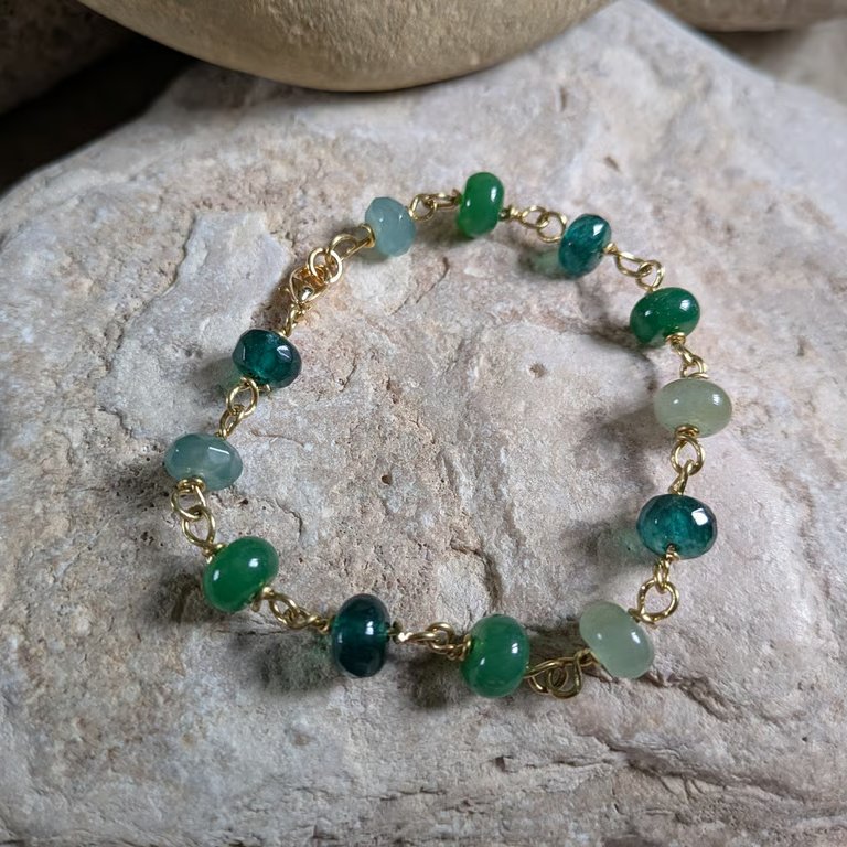 Brass Beaded Green Glass Bracelet