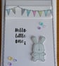 Bunting & Bunny New Baby Card  with Free Gift Tag- Blue - Image 1