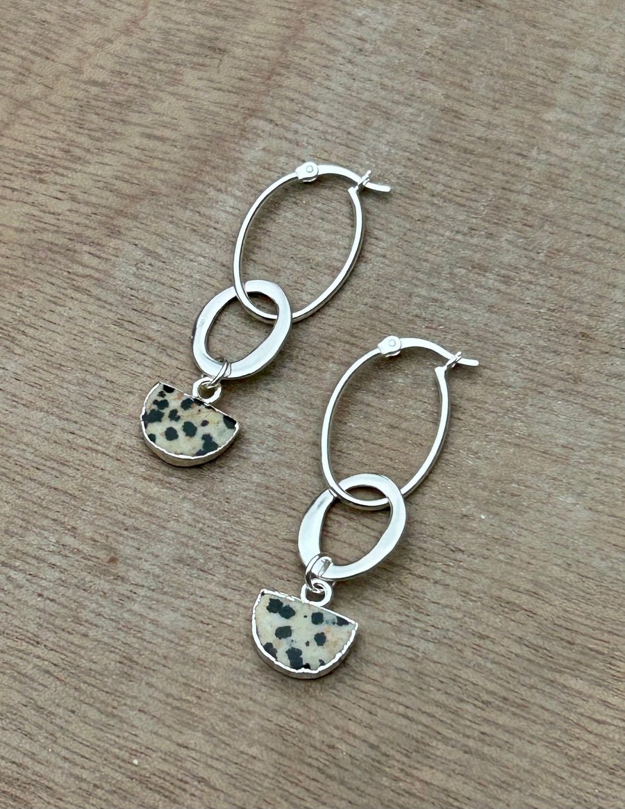 Dalmatian Jasper and Sterling Silver Earrings 