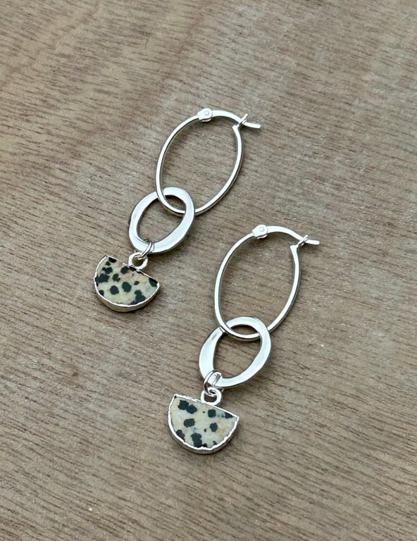 Dalmatian Jasper and Sterling Silver Earrings 