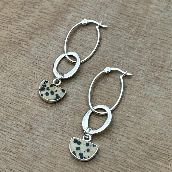 Dalmatian Jasper and Sterling Silver Earrings 