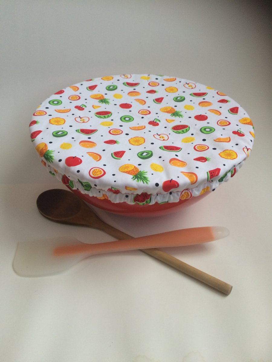 One extra large reusable bowl cover to fit a mixing bowl - fruity.