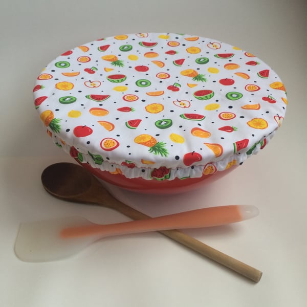One extra large reusable bowl cover to fit a mixing bowl - fruity.