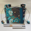 Reversible Turquoise Gilded Flowers and Stripes Japanese Rice Bag Gift Bag 