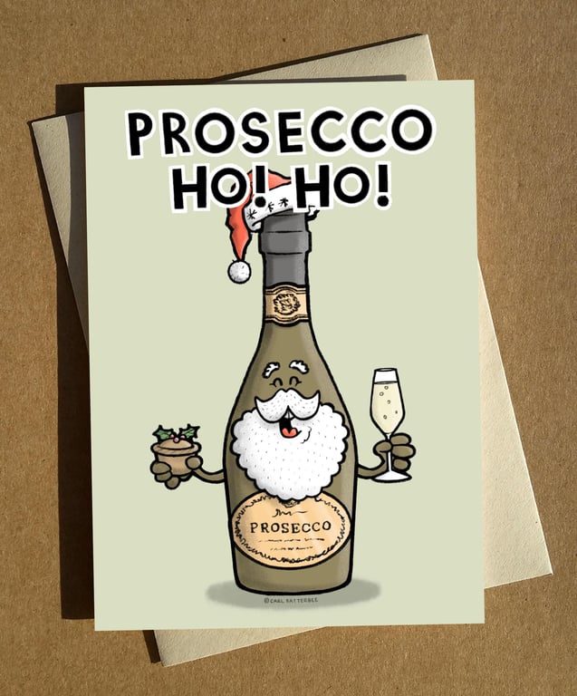 Prosecco Santa Pun Christmas Card A6 Party Fizz Booze Alcohol