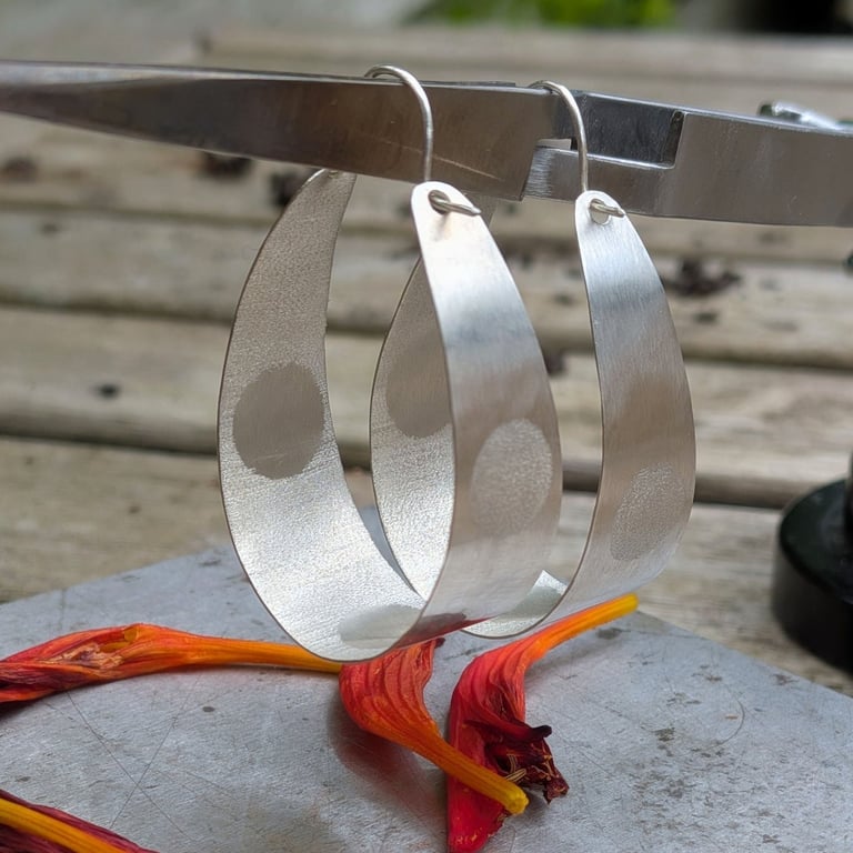 Sterling Silver Oval Hoop Earrings; Playful Polka Dot Earrings