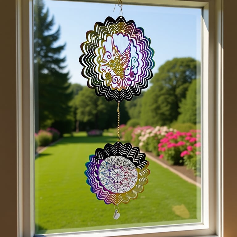 Hummingbird and Rainbow Mandala Wind Spinner
