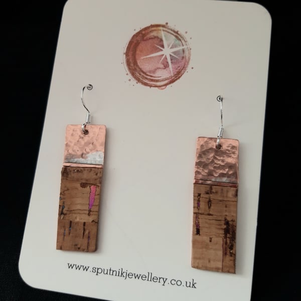 Cork and Copper Rectangle Earrings