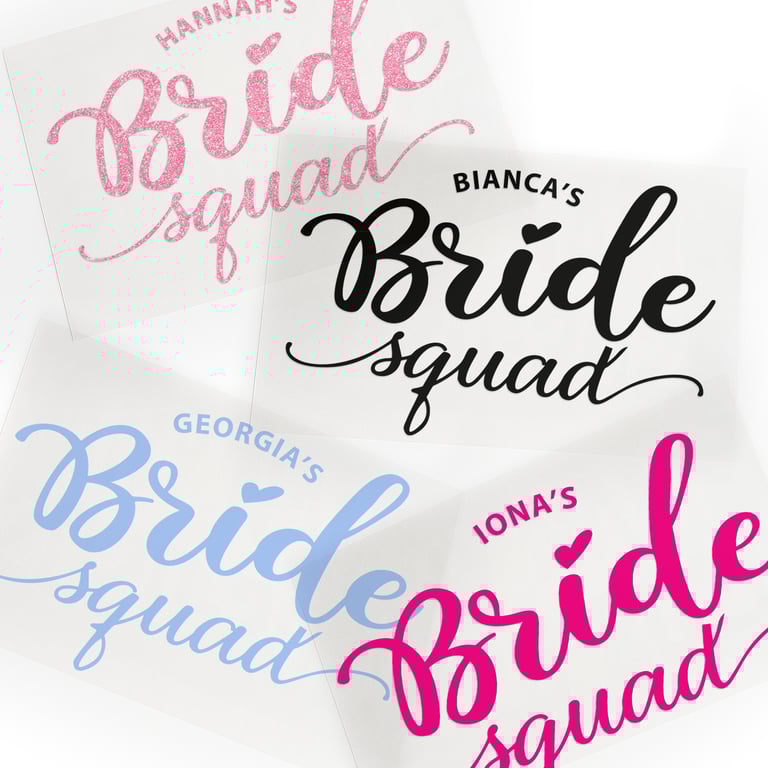 Personalised Bride Squad Iron-On Transfer: Hen Party HTV Sticker Hen Do T-Shirt