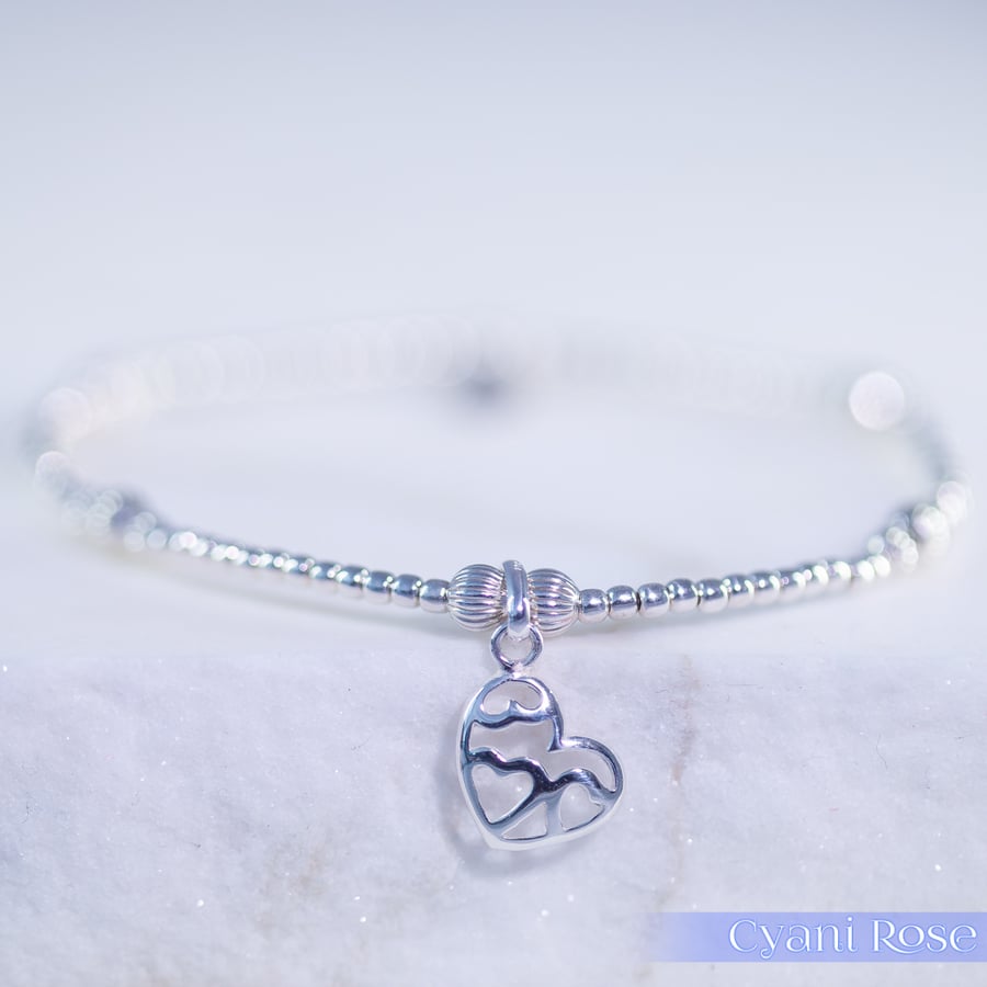 Sterling SIlver Multi Heart charm bracelet romantic love gift