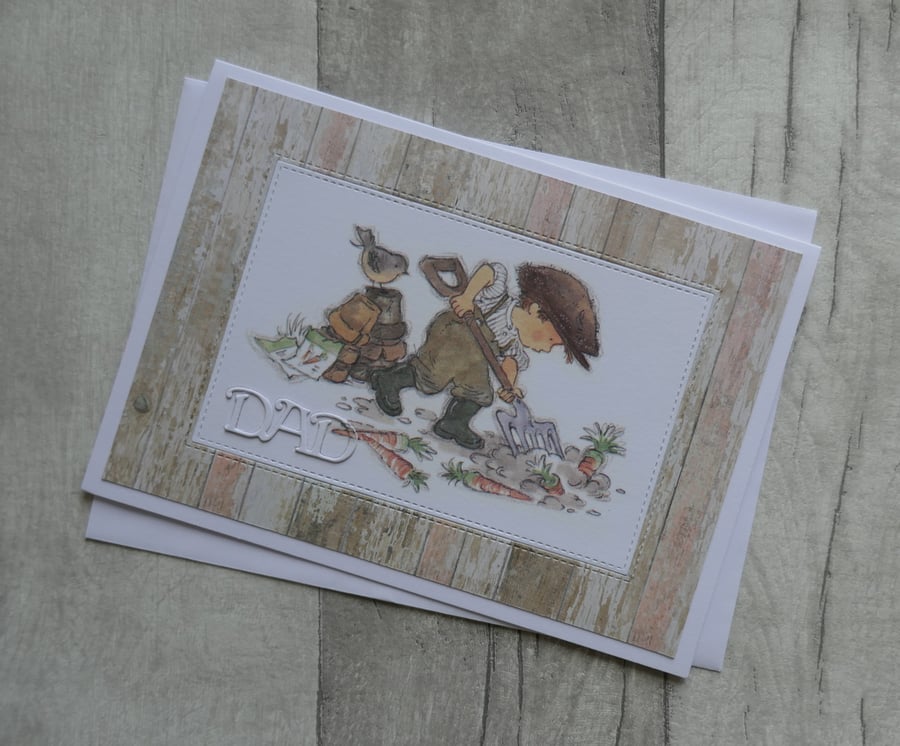 Boy Digging Garden - Birthday or Father's Day Card