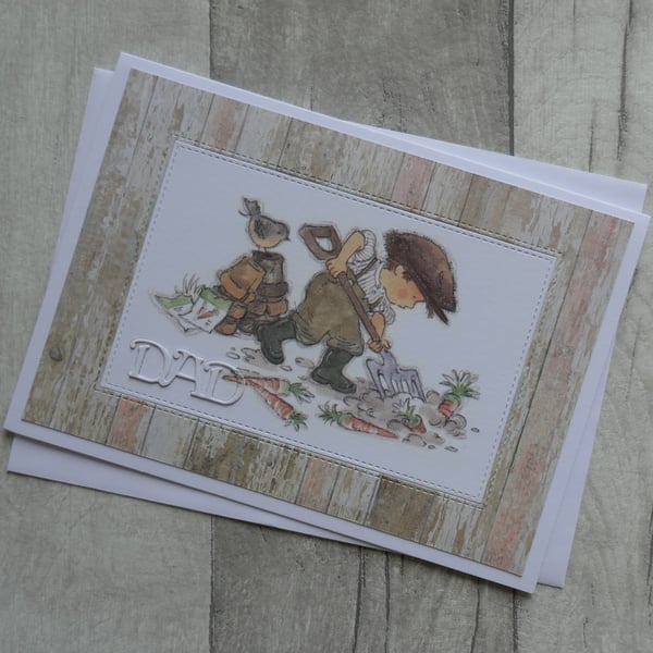 Boy Digging Garden - Birthday or Father's Day Card