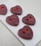 5 Small Heart Shaped Speckled Damson Purple Ceramic Buttons - Image 2