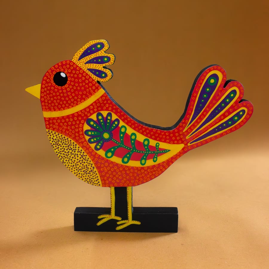 Folk Bird Sculpture - Handmade and Hand-painted