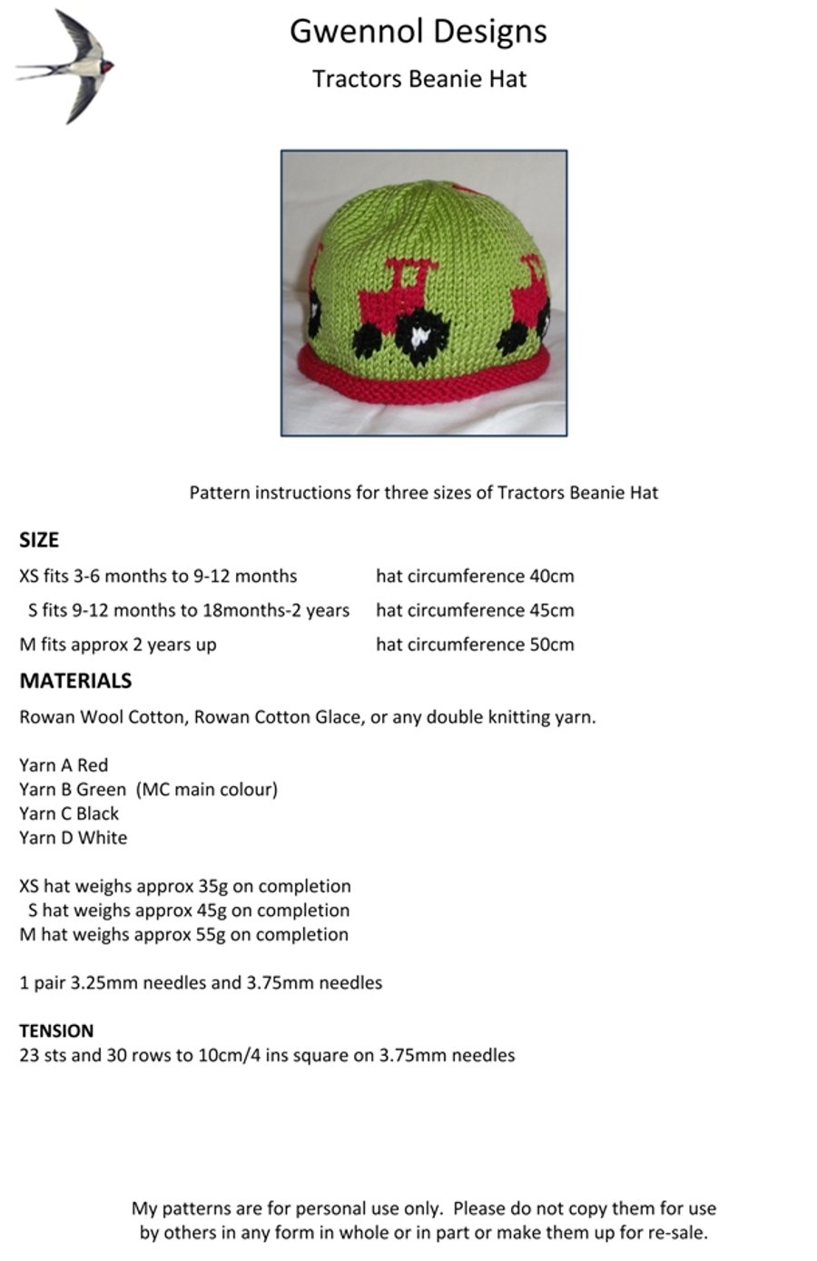 Tractors Beanie Hat PDF Knitting Pattern