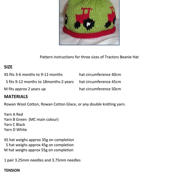 Tractors Beanie Hat PDF Knitting Pattern