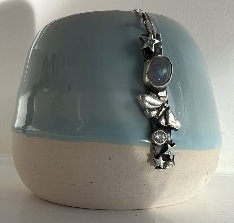 Moth Night Flight - moonstone and fine silver